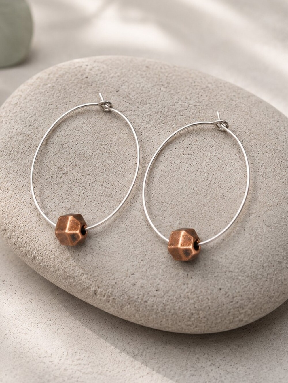 Copper Steel Hoop Earrings Modern Mixed Metal Minimalist Lightweight Handcrafted